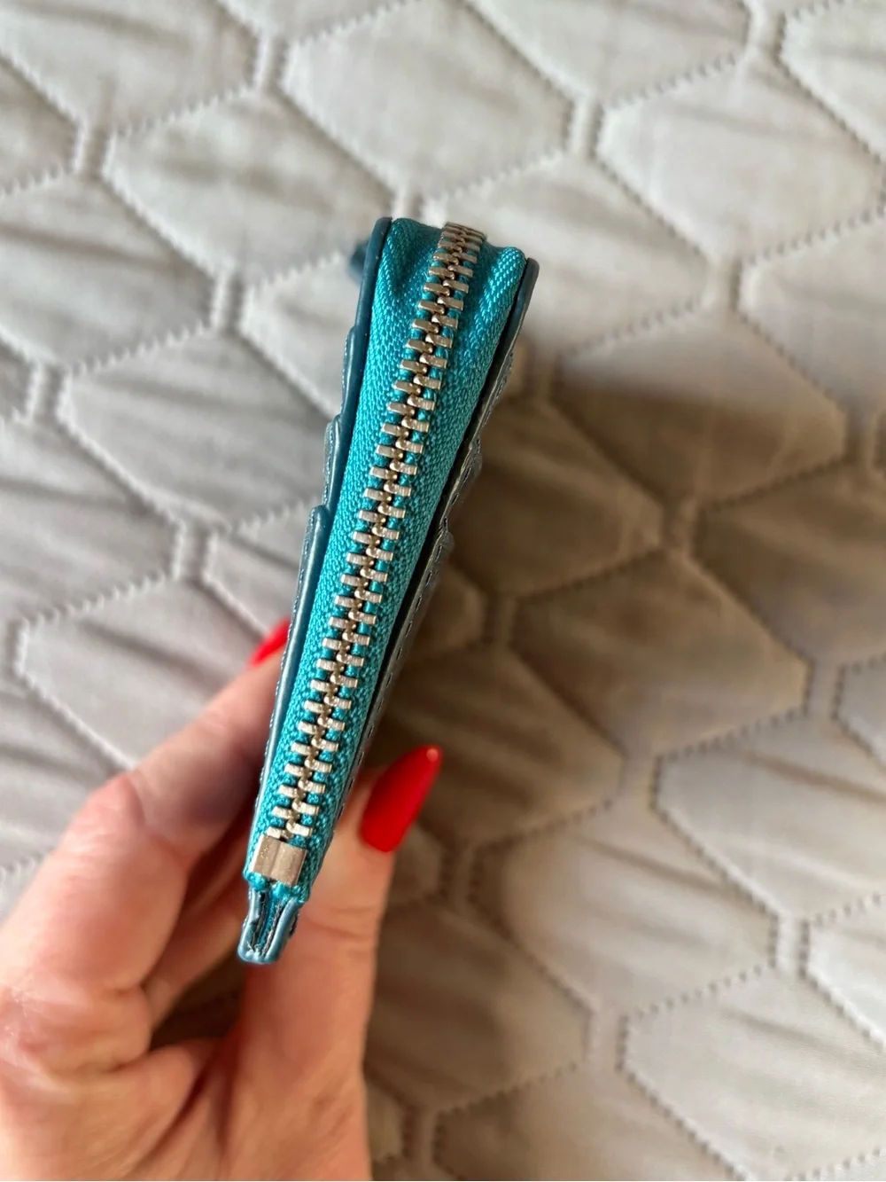 Galen Leather Ocean Blue Card Mini Wallet with Zipper